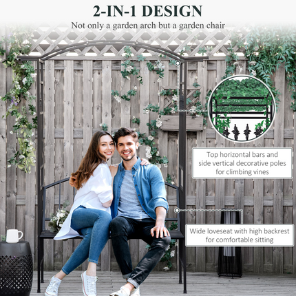 Steel Frame Outdoor Garden Arch w/ 2-Seater Bench Black