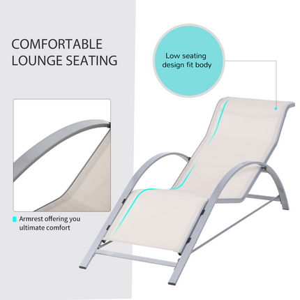 3 Pieces Lounge Chair Set Garden Sunbathing Chair w/ Table Cream Outsunny