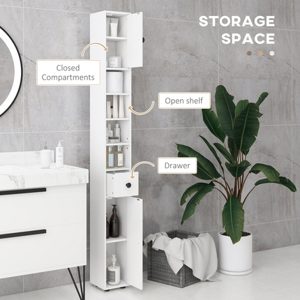 Kleankin Slim Bathroom Cabinet, Toilet Roll Storage w/ Open Shelves, White