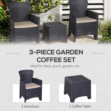 3-PCS Garden Coffee Set Rattan Chair with Coffee Table Cushion High Load Patio