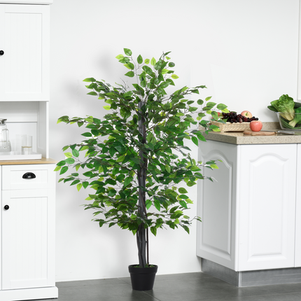 145cm Artificial Banyan Plant Faux Decorative Tree Cement Pot Outsunny