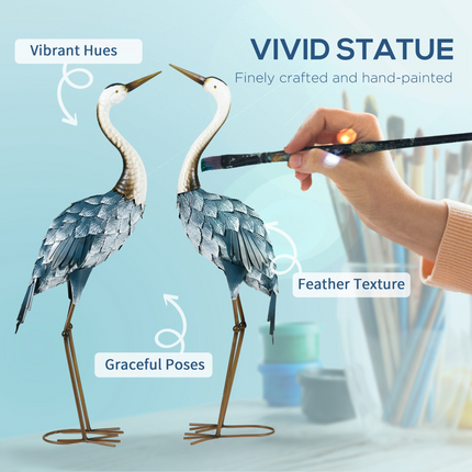 Vibrant Outsunny Steel Crane Garden Statues - 2 PCS Colorful Décor Set