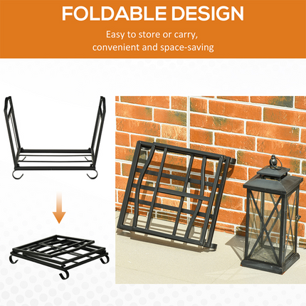 Firewood Log Rack Log Holder Wood Storage Rack with Scrolls Foldable In Outdoors