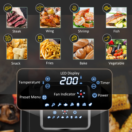 HOMCOM Air Fryer 1700W 6.5L with Digital Display and Timer