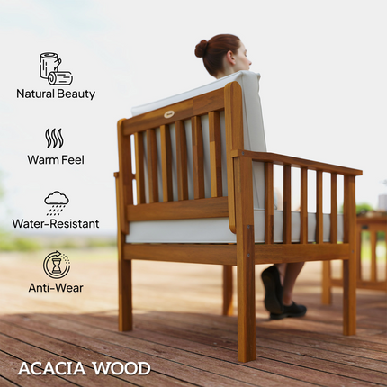 Outsunny 4 Seater Acacia Wood Patio Conversation Set Slatted Design Teak