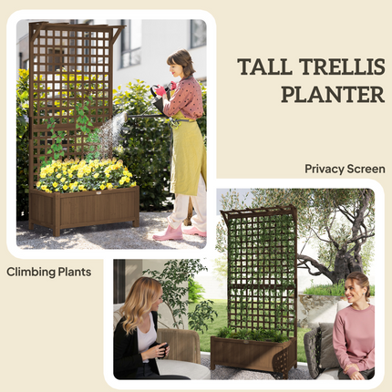 Wooden Trellis Planter with Drain Holes, Privacy Screen Raised Beds for Garden