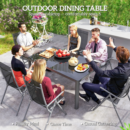Outsunny Outdoor Dining Table for 6 with Glass Top, Aluminium Frame, Grey