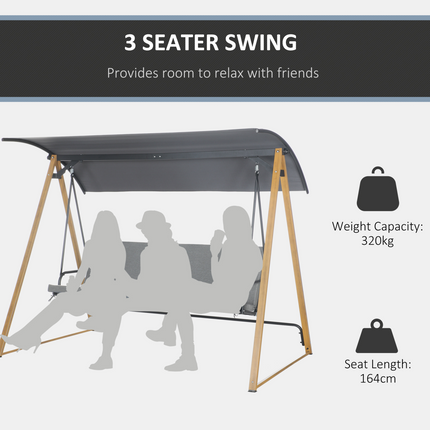 Outsunny 3 Seater Garden Swing Bench with Adjustable Canopy and Cushioned Seat