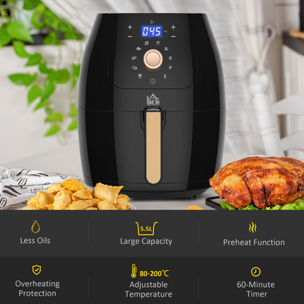 Air Fryer 5.5L 1700W – Digital Display with Adjustable Temperature