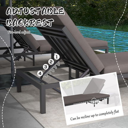 Outsunny 3-PCS PE Rattan Lounge Set, Aluminium Recliner Sofa Bed Set, Grey
