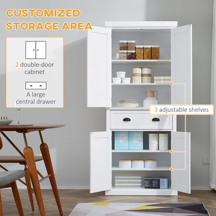 Colonial Style Kitchen Pantry Cabinet – MDF Freestanding Storage, White