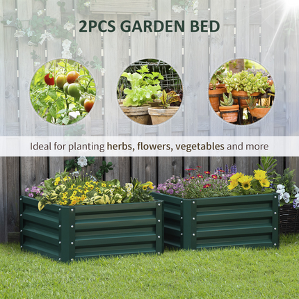 Outsunny Set of 2 Raised Garden Bed Galvanised Planter Box Easy Setup Green