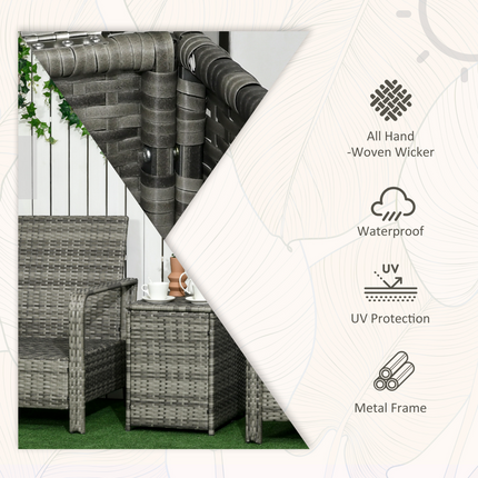 3 PCs PE Rattan Garden Sofa Set w/ 2 Chairs & Storage Table Mixed Grey