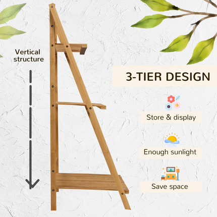 3-Tier Folding Bamboo Plant Stand Display Shelf Rack for Indoor & Outdoor