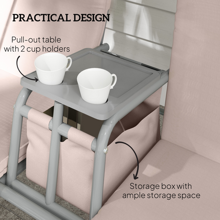 Outsunny 2 Person Covered Patio Swing with Pivot Table & Storage Console Beige