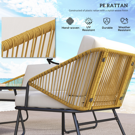 Outsunny 4 Piece Rattan Garden Furniture Set with Cushions, Natural