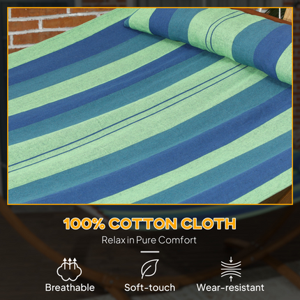 Outsunny Hammock with Stand, Triple-Head Wood Hammock with Cotton Bed, Blue