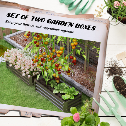 Outsunny Galvanized Steel Raised Planter Box Set - Grey, 2 Pack