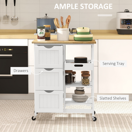 HOMCOM Rolling Kitchen Island Cart – Compact Bar Serving Trolley, White