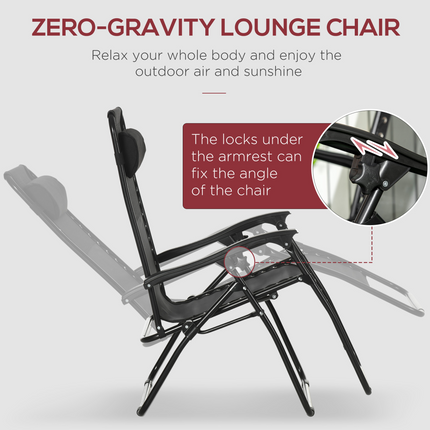 Foldable Garden Recliner Chair Set of 2 w/ Footstool & Headrest, Black