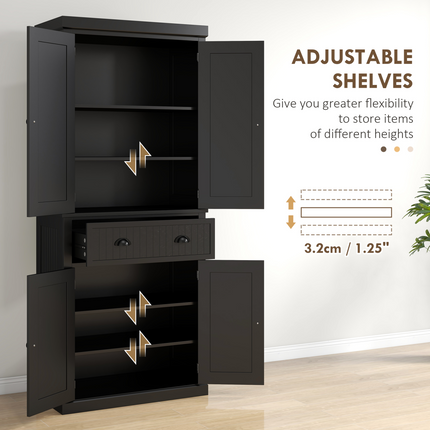 Freestanding Kitchen Storage Cabinet – Drawers, Shelves, Cupboards, Black