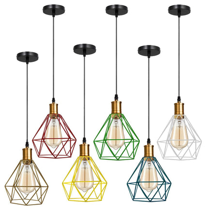 Modern Pendant Light – Diamond Cage Design – Geometric Wire Fitting