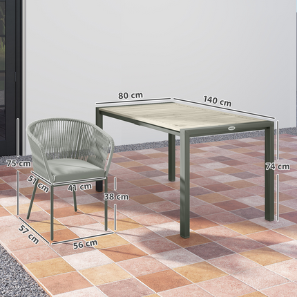 Outsunny 6 Seater Rattan Dining Set with Acacia Wood Table Top Seat Cushions