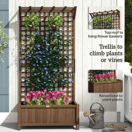 Wooden Trellis Planter with Drain Holes, Privacy Screen Raised Beds for Garden