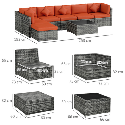 Outsunny 8 Pieces Patio Rattan Sofa Set Outdoor Garden Furniture Set Orange