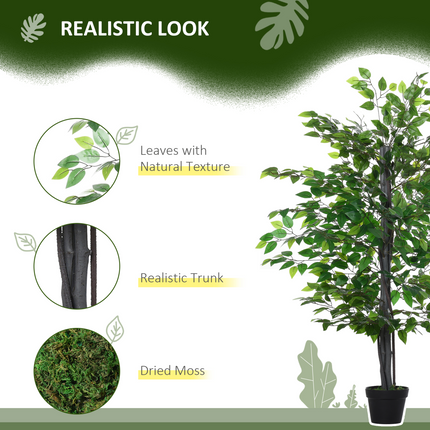 145cm Artificial Banyan Plant Faux Decorative Tree Cement Pot Outsunny