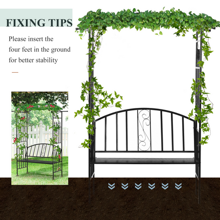 Steel Frame Outdoor Garden Arch w/ 2-Seater Bench Black