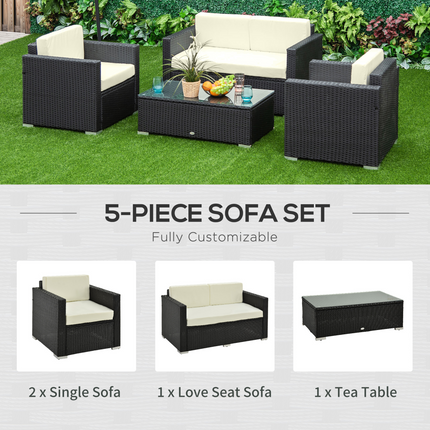 4 Pieces Rattan Sofa Set, Steel-Black