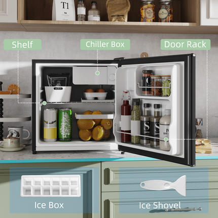 HOMCOM 46L Counter Top Fridge with Chiller Box Mini Fridge for Bedrooms Black