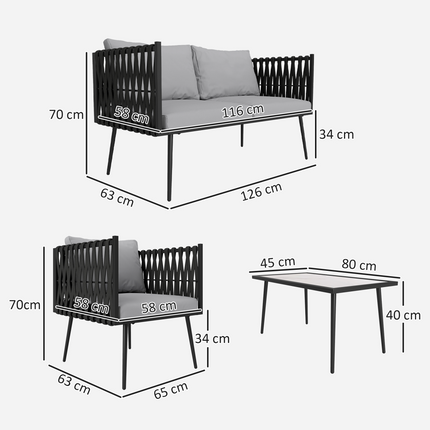 Outsunny 4 Piece Garden Furniture Set with Cushions for Patio, Light Grey