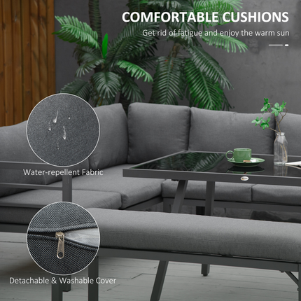 Outsunny 8-Seater Aluminium Garden Dining Sofa Furniture Set with Cushions