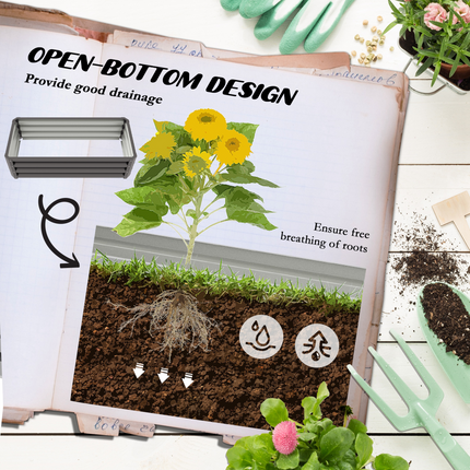 Outsunny Galvanized Steel Raised Planter Box Set - Grey, 2 Pack