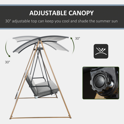 Outsunny 3 Seater Garden Swing Bench with Adjustable Canopy and Cushioned Seat