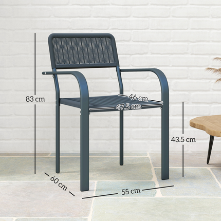 Outsunny Garden Chairs Set of 4, Stackable & Rattan Effect, Dark Grey
