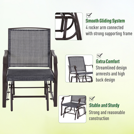 Steel Frame Set-of-2 Glider Rocking Chair w/ Table Set Grey