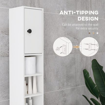 Kleankin Slim Bathroom Cabinet, Toilet Roll Storage w/ Open Shelves, White