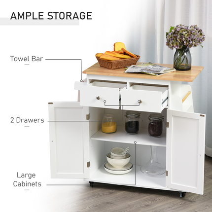 Kitchen Island Storage Unit – Rubber Wood Top & 3-Tier Spice Rack