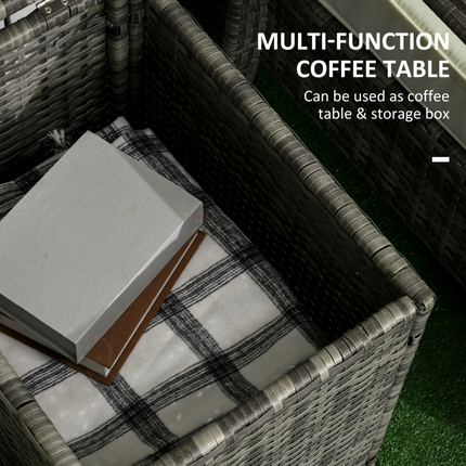 3 PCs PE Rattan Garden Sofa Set w/ 2 Chairs & Storage Table Mixed Grey