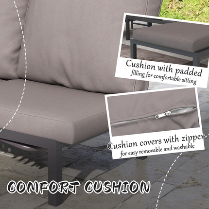 Outsunny 3-PCS PE Rattan Lounge Set, Aluminium Recliner Sofa Bed Set, Grey