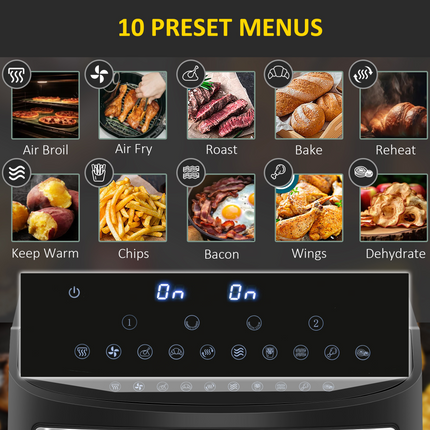 HOMCOM Dual Air Fryer 8L 2400W – 10-in-1 Oil-Free with Sync Cook & Timer