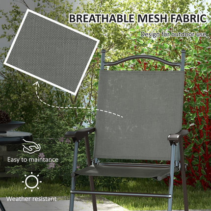 Outsunny Folding Chairs Set with Armrest, Breathable Mesh Fabric Seat, Dark Grey