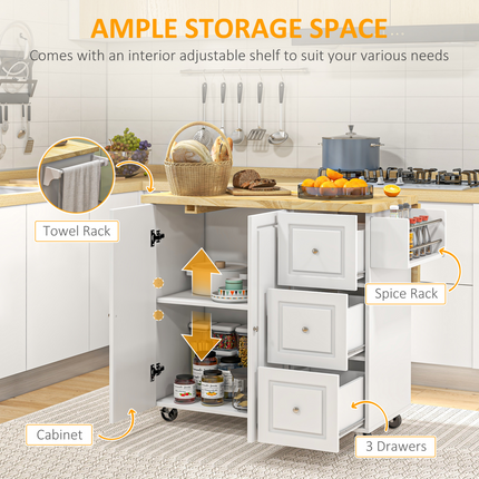 Drop-Leaf Kitchen Island Cart on Wheels – Drawers & Storage Cabinet