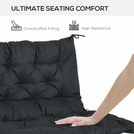 2 Seater Garden Bench Cushion Outdoor Seat Pad with Ties Black