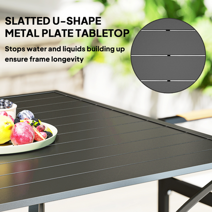 Outsunny Garden Table with Parasol Hole for Four, Slatted Metal Plate Top
