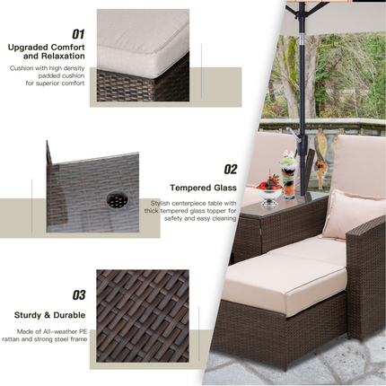 Garden Double Rattan Sun Lounger Sofa Recliner Wicker Patio Brown