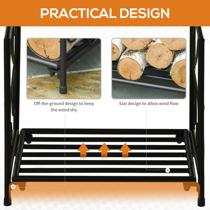Firewood Log Rack Holder Wood Storage Rack with Side Scrolls Outdoor Indoor